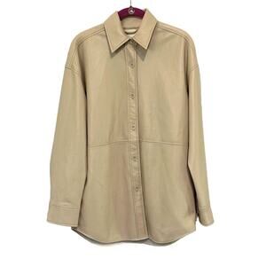 Aritzia Babaton Faux Leather Shirt Jacket Women's XS Beige Button-Up Casual Fall